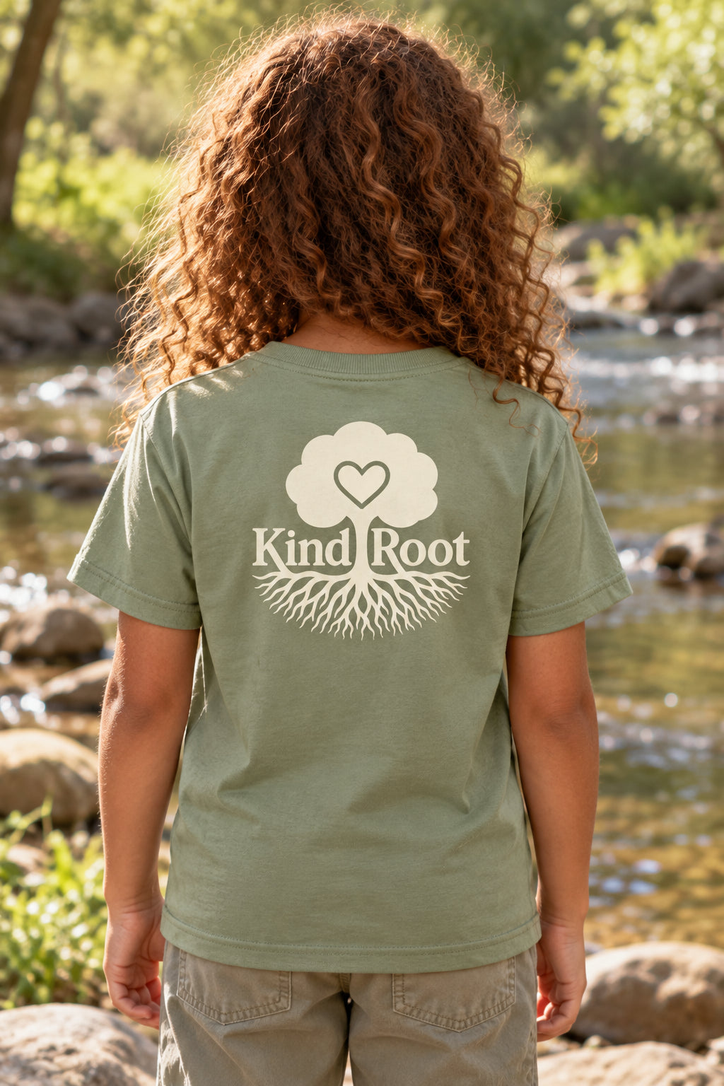 KindRoot logo on the back of the Avocado kids organic cotton tee
