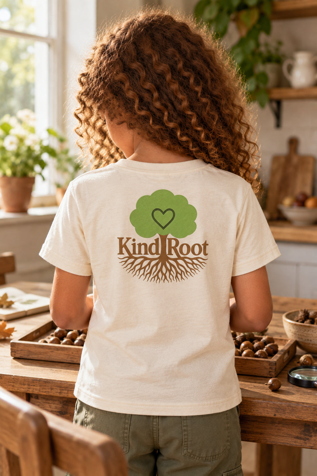 KindRoot logo on the back of the Natural kids organic cotton tee