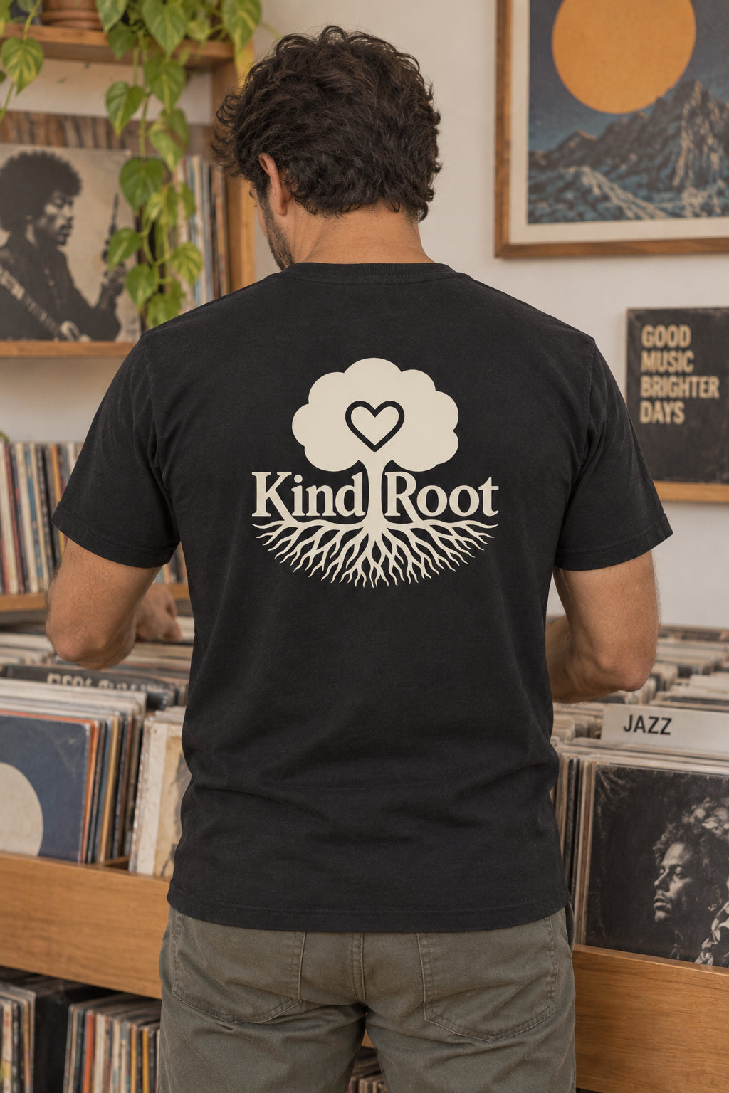 KindRoot logo on the back of the Night unisex organic cotton tee