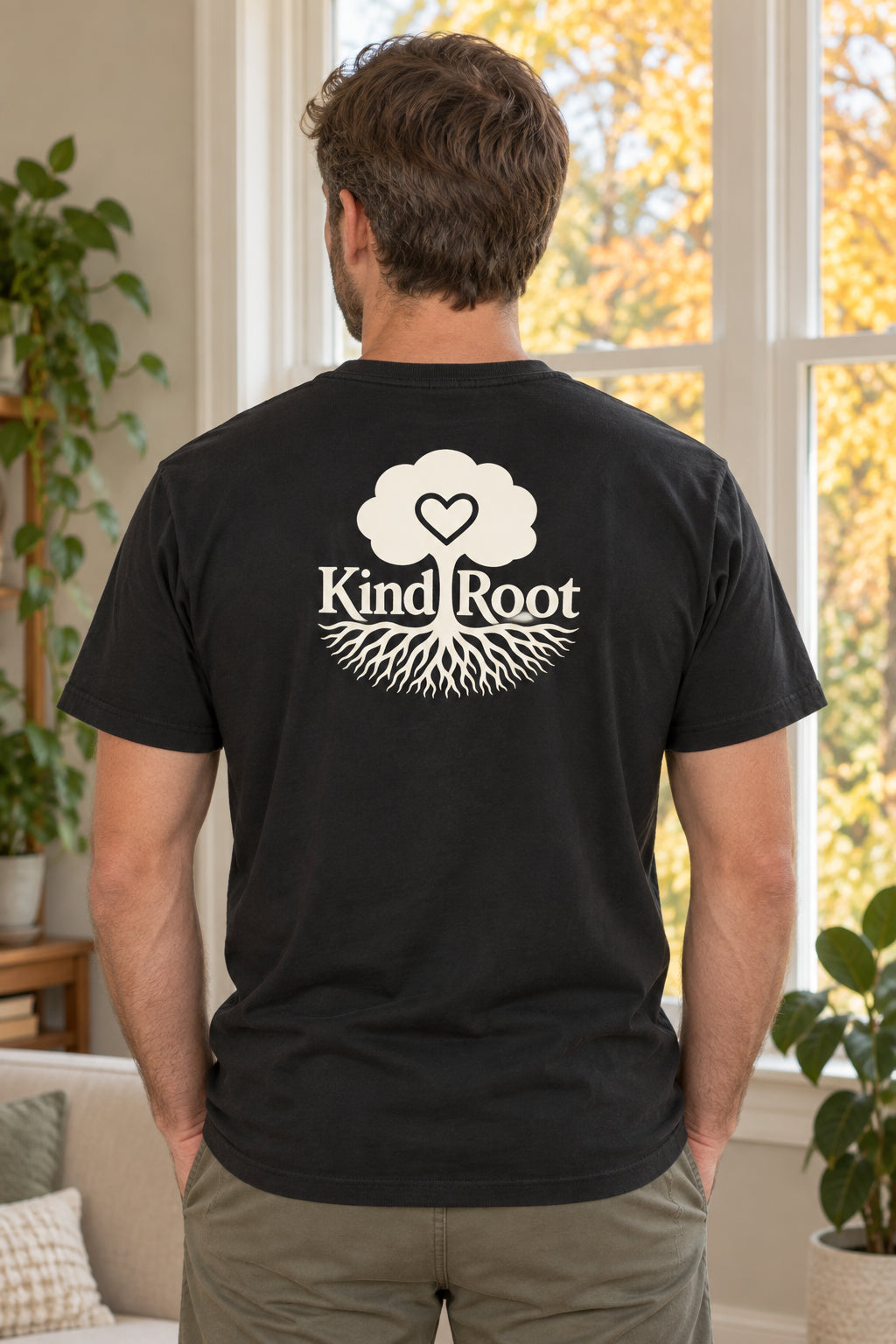 KindRoot logo on the back of the Night unisex organic cotton tee