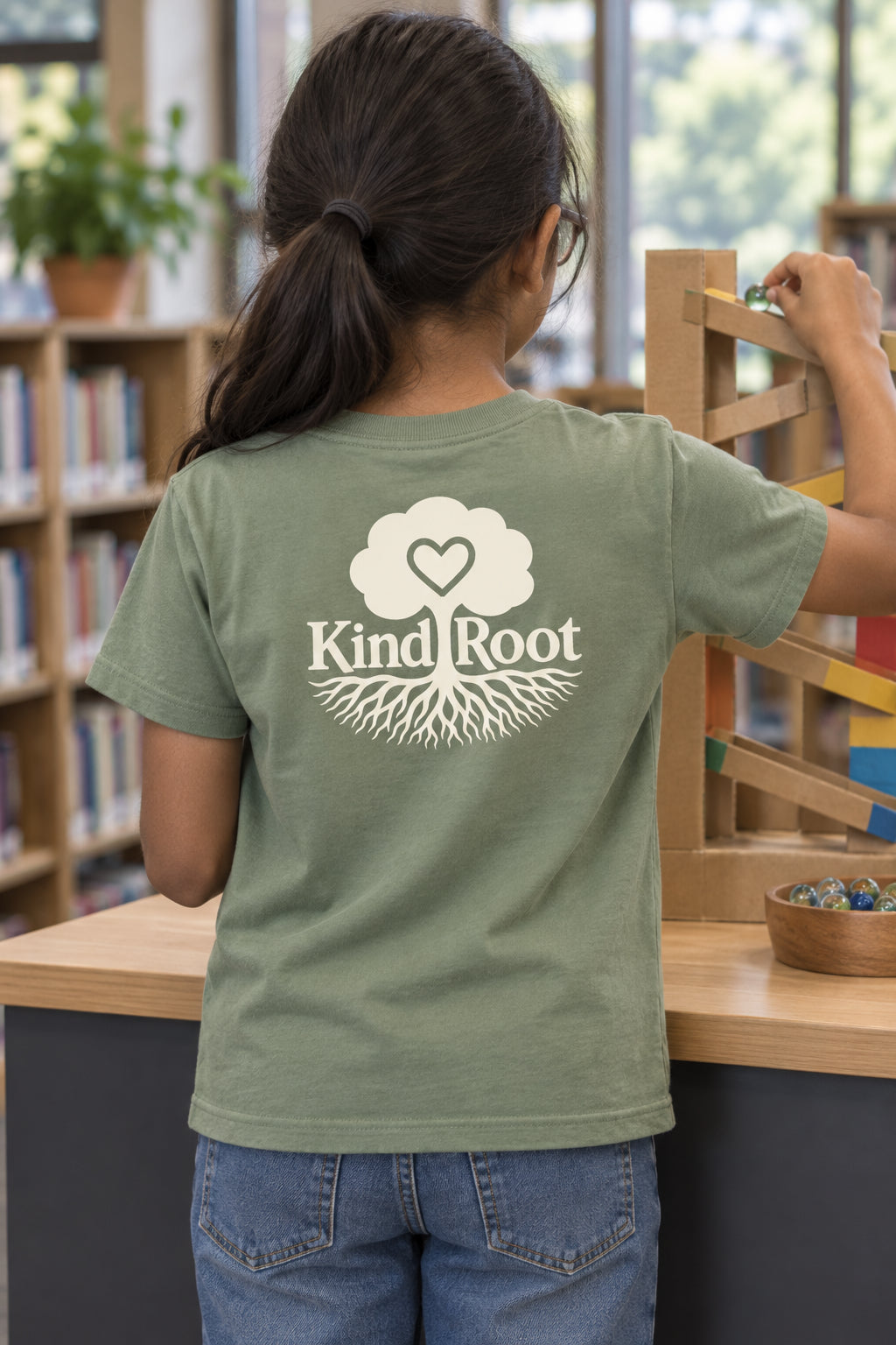 KindRoot logo on the back of the Avocado kids organic cotton tee