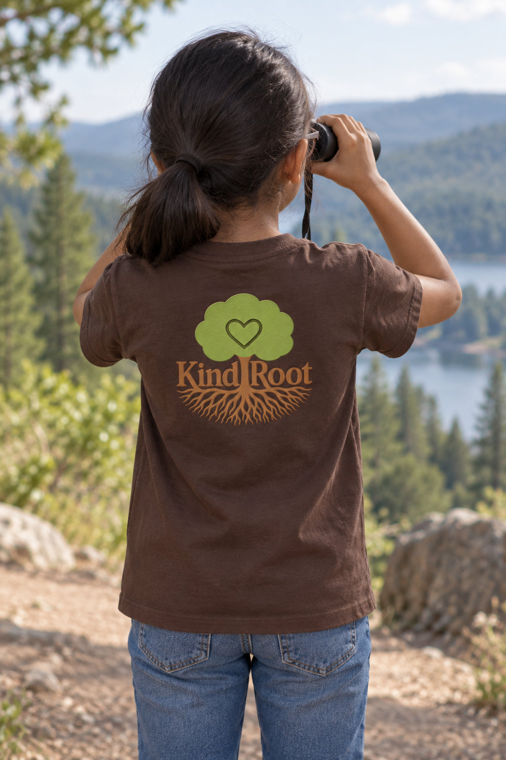 KindRoot logo on the back of the Bark kids organic cotton tee