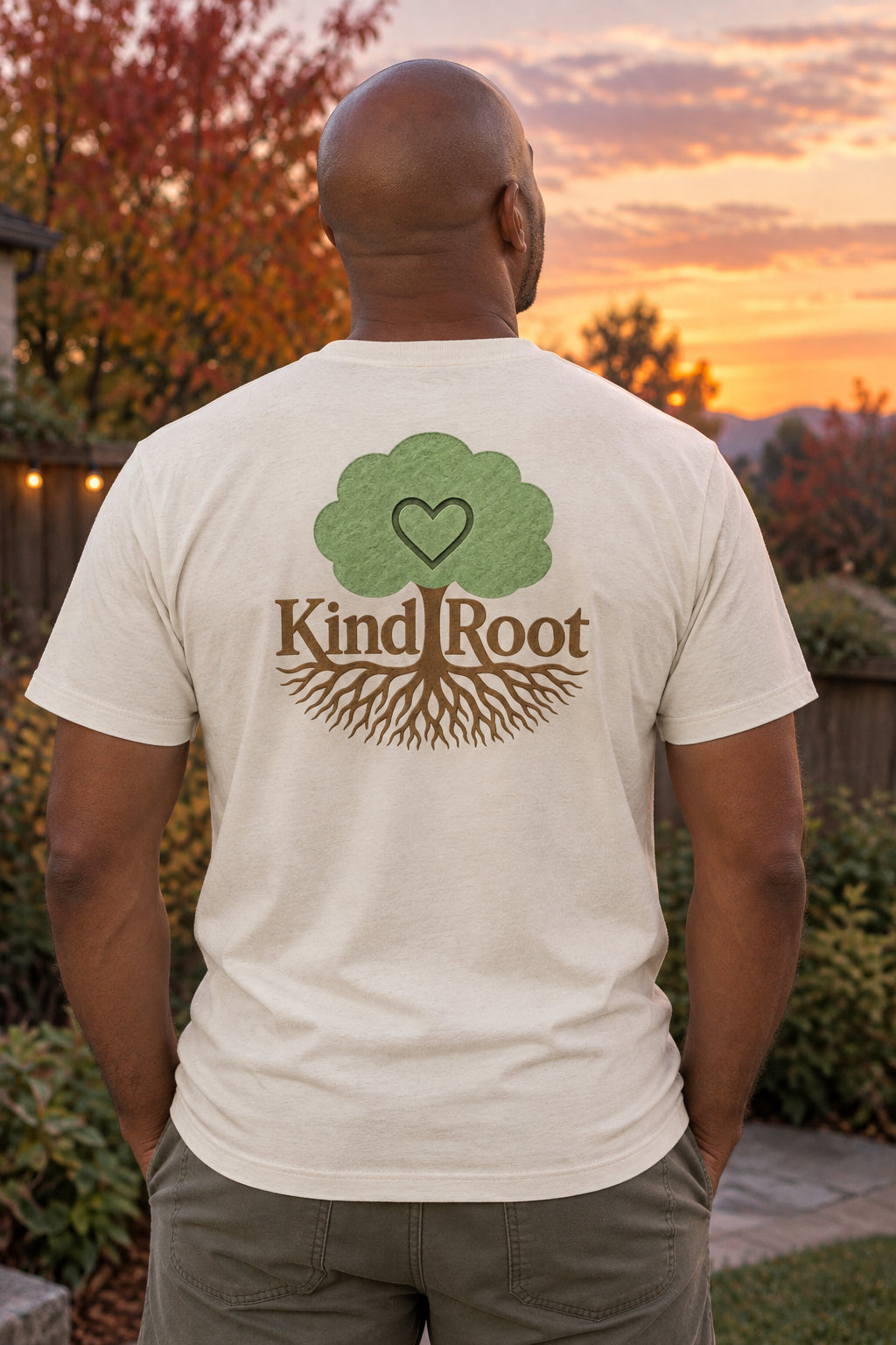 KindRoot logo on the back of the Natural unisex organic cotton tee