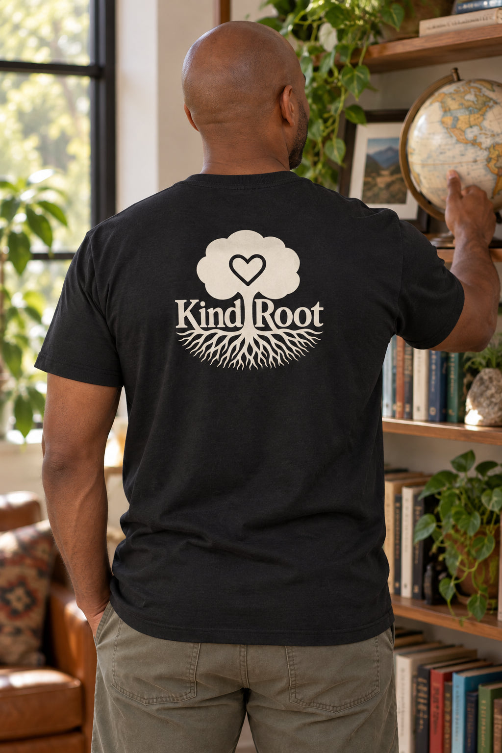 KindRoot logo on the back of the Night unisex organic cotton tee