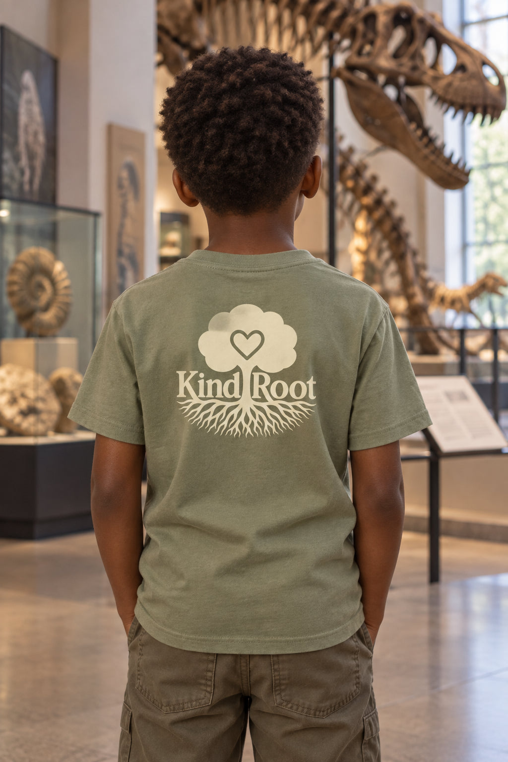KindRoot logo on the back of the Avocado kids organic cotton tee