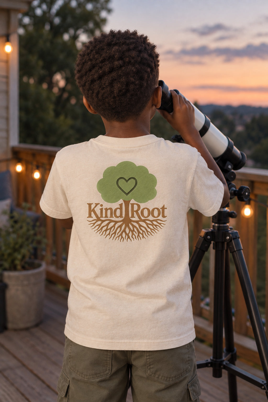 KindRoot logo on the back of the Natural kids organic cotton tee