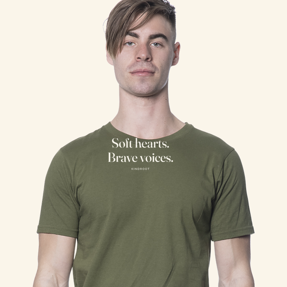 Soft hearts. Brave voices. — tee adult Moss